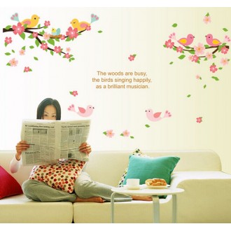 Flowers Branch and Happy Birds Wall Stickers